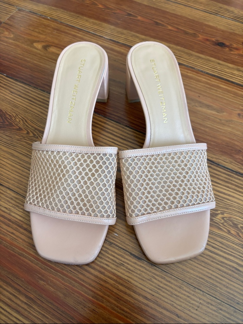 Stuart Weitzman Pale nude Mesh Slide Heels